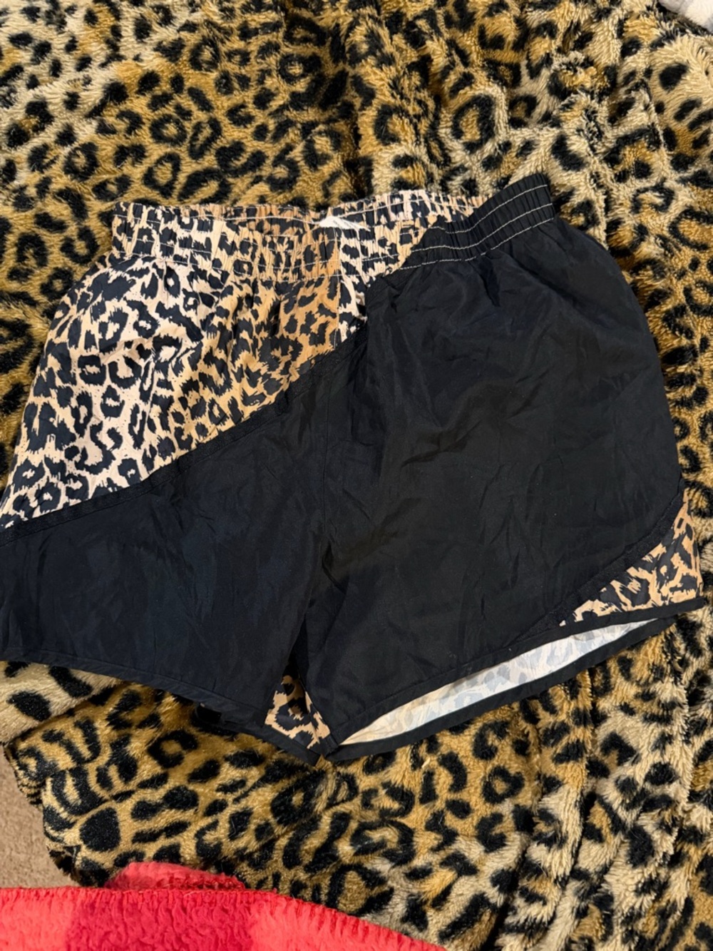 PINK Victoria's Secret Black and Leopard Athletic Shorts